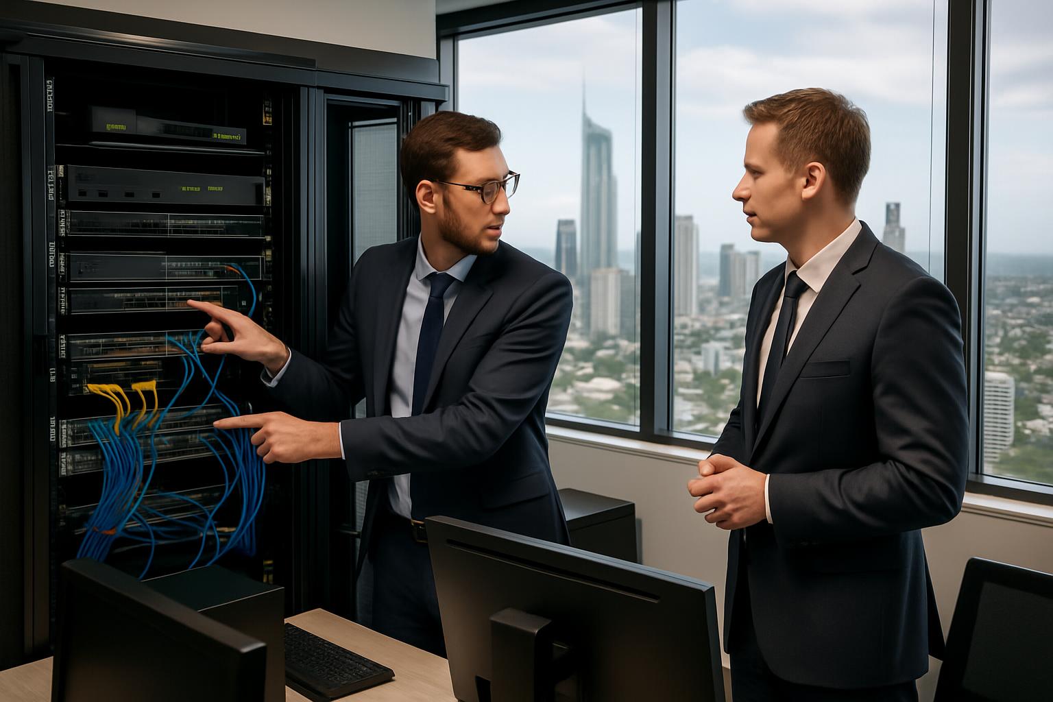 Professional IT technician configuring network equipment for Gold Coast business client